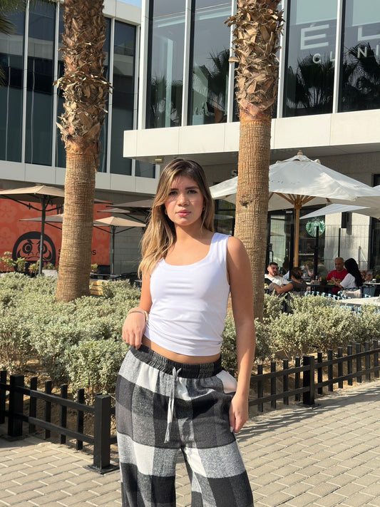 Plaid Wide-Leg Lounge Pants