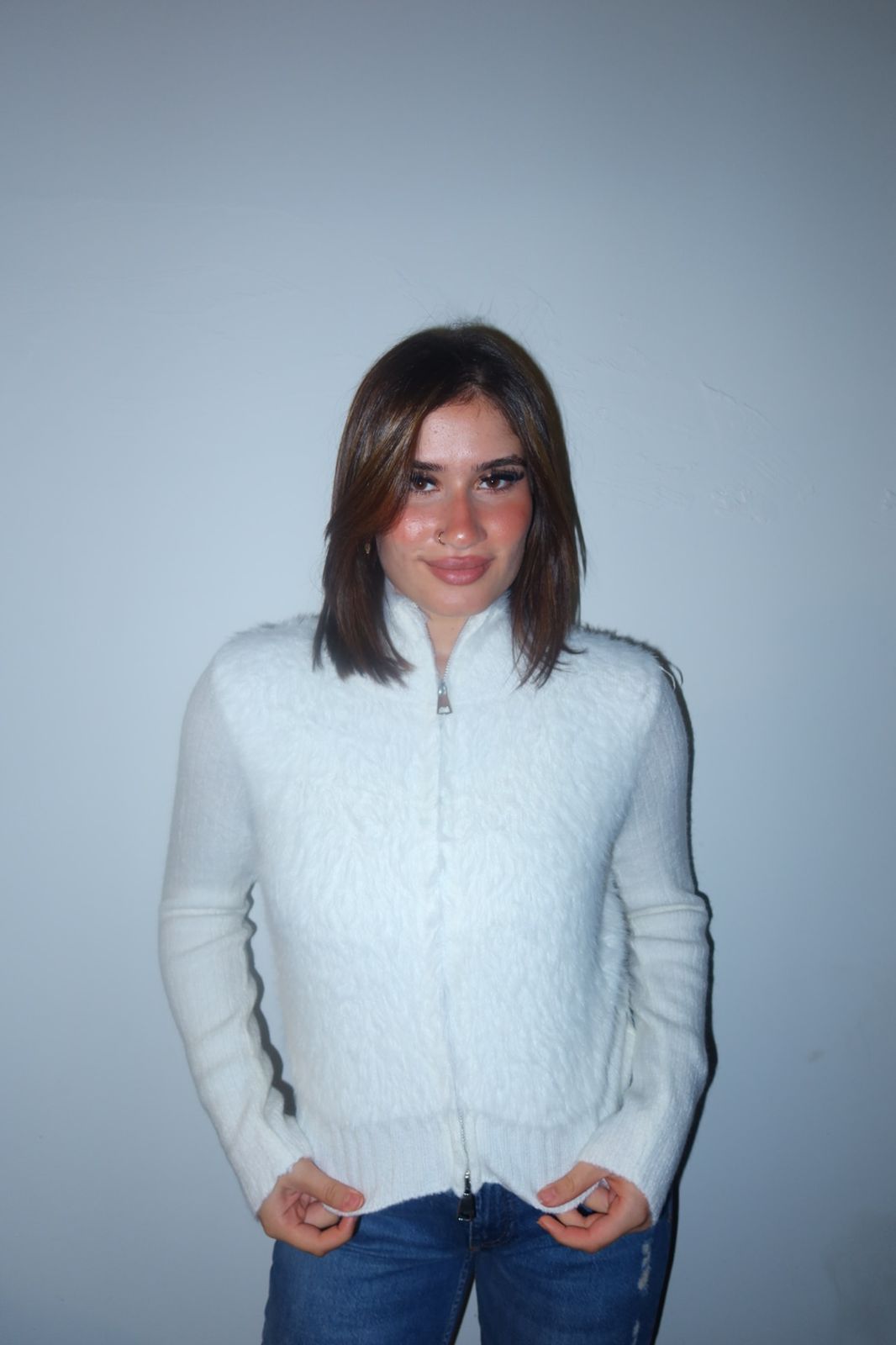 Fluffy Panel Knit Jacket