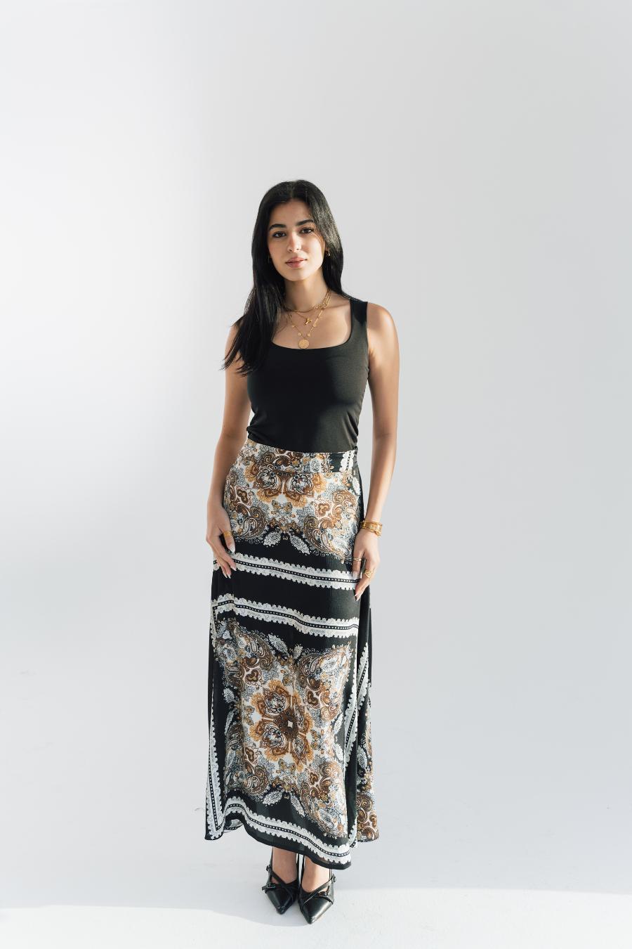 The Printed Satin Skirt