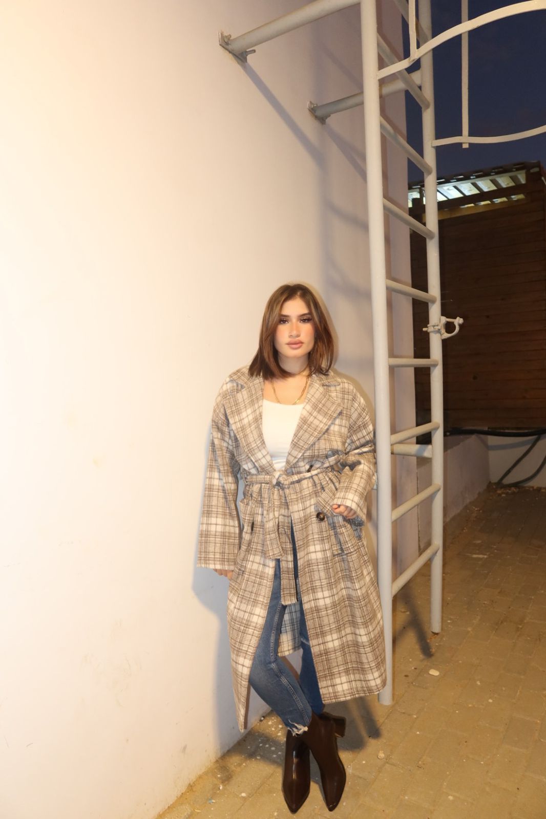 Cozy Elegance Belted Plaid Long Coat