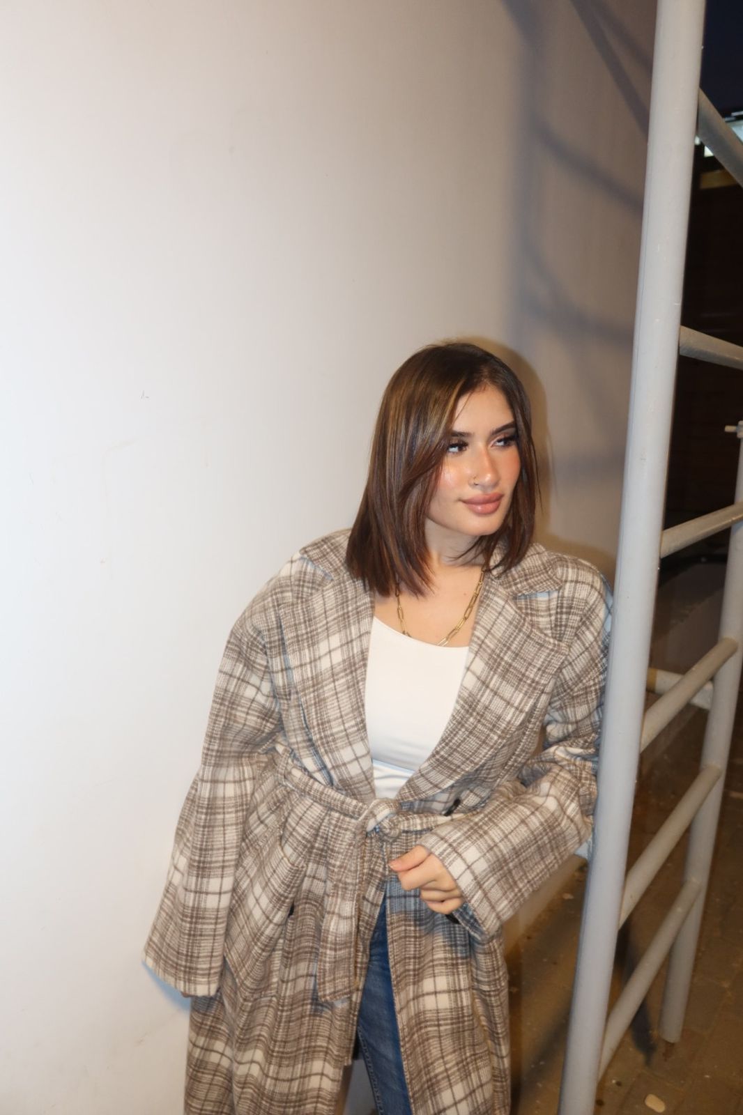 Cozy Elegance Belted Plaid Long Coat