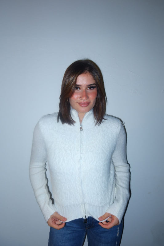 Fluffy Panel Knit Jacket